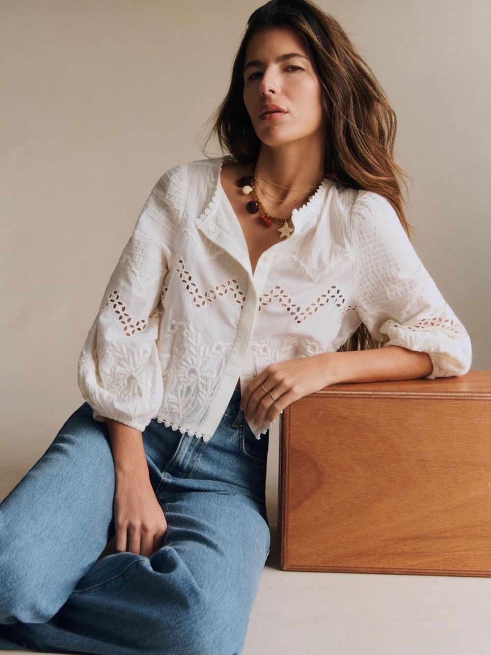 Sezane Eneala Shirt Ecru - Size 2 - Picture 3 of 8